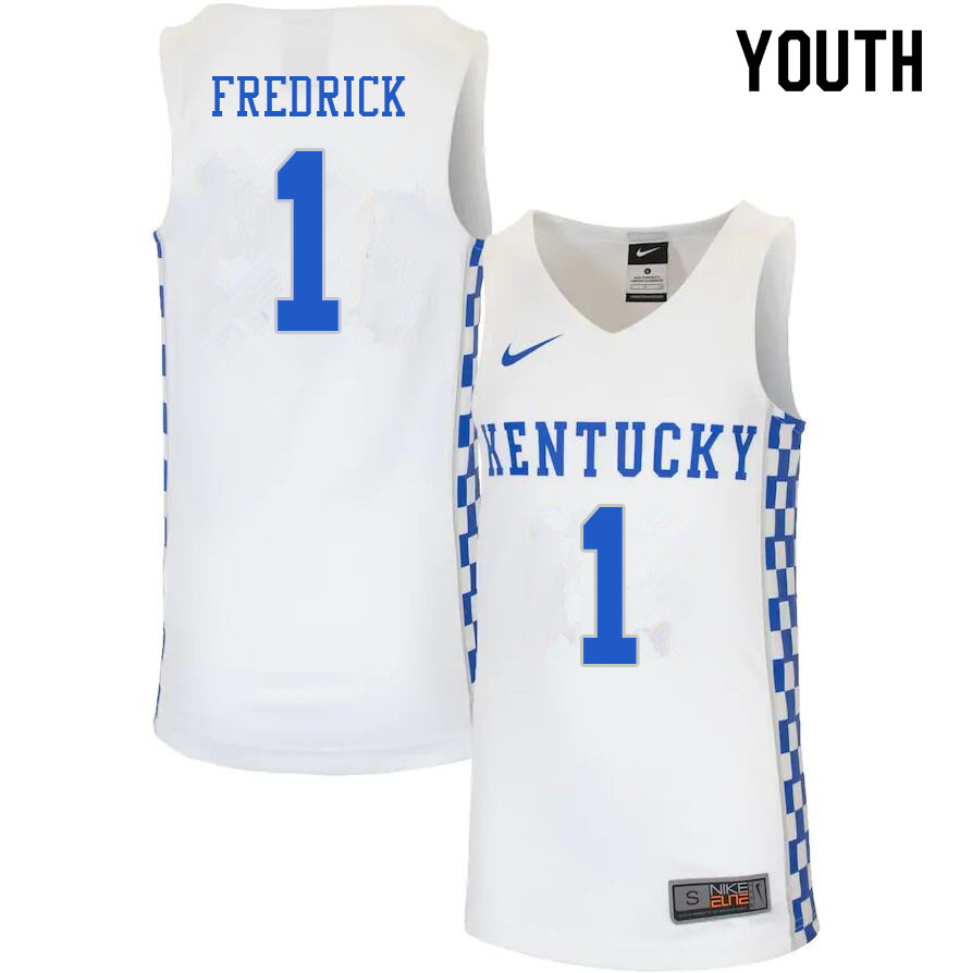 Youth #1 CJ Fredrick Kentucky Wildcats College Basketball Jerseys Sale-White